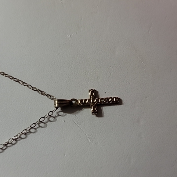 Bronze Coloured Thin Mini Textured Cross Pendent - Picture 3 of 3